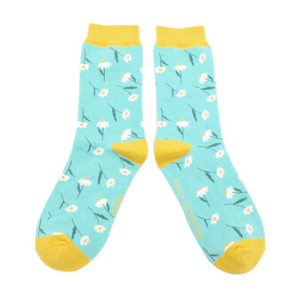 Bamboe sokken madeliefjes - aqua