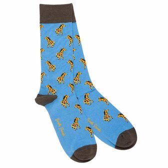 blauwe sokken giraffenprint