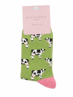groene sokken met koeienprint