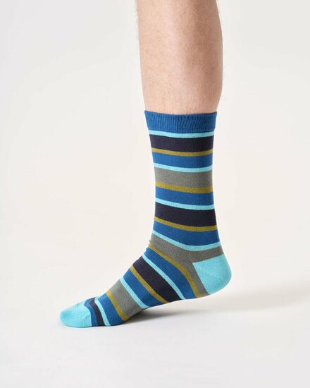 Heren sokken bio-katoen rugby stripe - deep blue