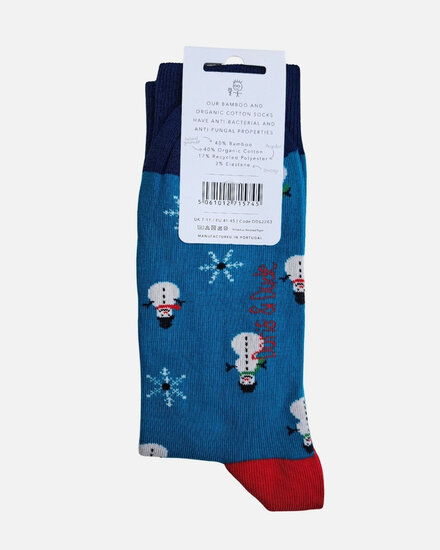 blauwe sokken met winterprint