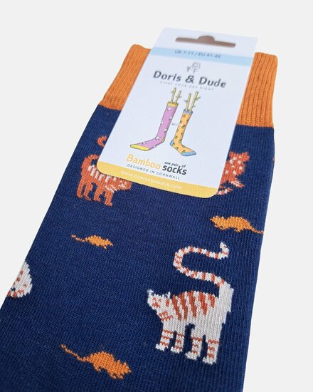 herensokken kattenprint navy