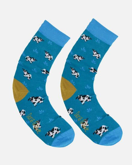 sokken met koeien blauw
