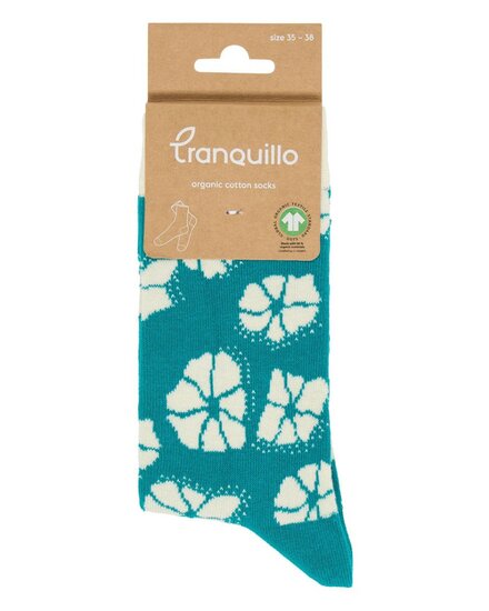 turquoise sokken met bloemen