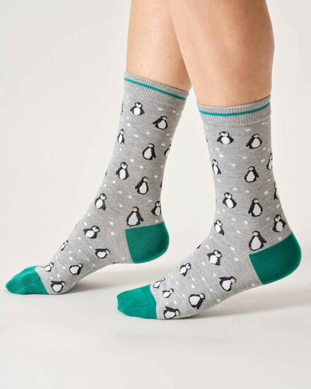 damessokken pinguins grijs