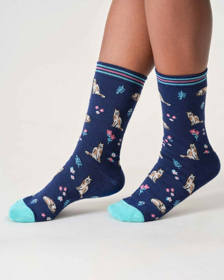 damessokken met katten midnight blue