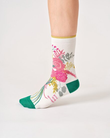 dames sokken bloemen wit