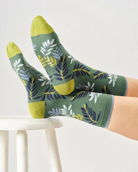groene damessokken plantenprint