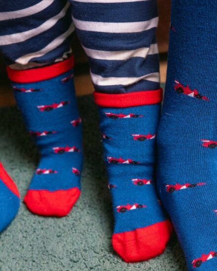 sokken race autoprint blauw