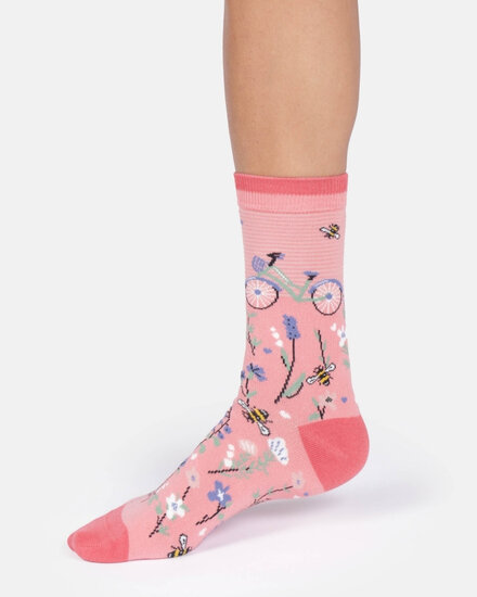 katoenen damessokken fiets cherry blossom pink