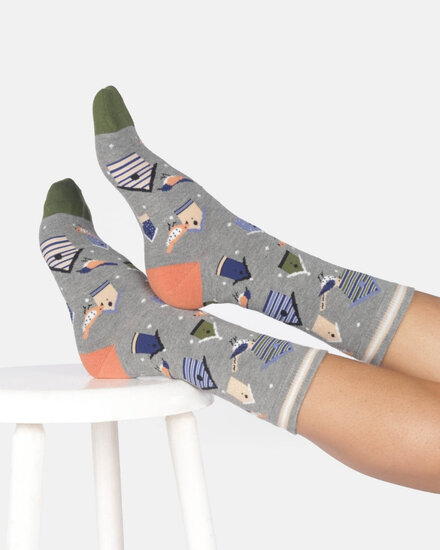 dames sokken met vogelhuisjes grijs