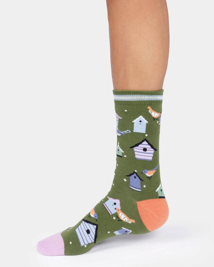 sokken met vogelhuisjes groen