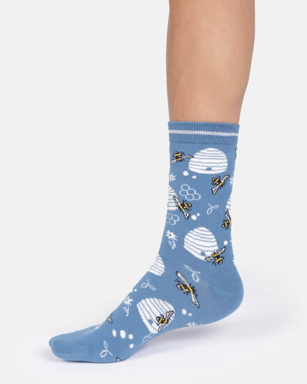 bamboe damessokken met bijenkorf French blue