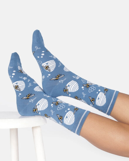 sokken bijen en bijenkorf blauw