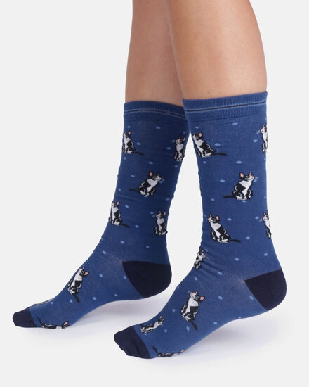 damessokken met tuxedo katten deep blue