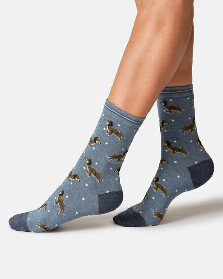 damessokken met teckel deep blue