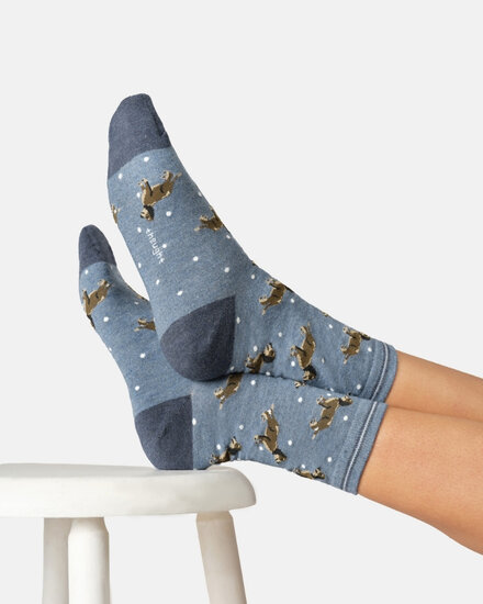 damessokken met teckels blauw