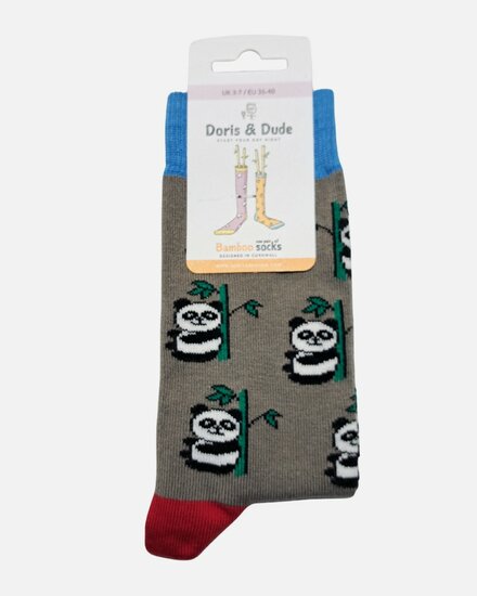 bamboe damessokken met panda grijs
