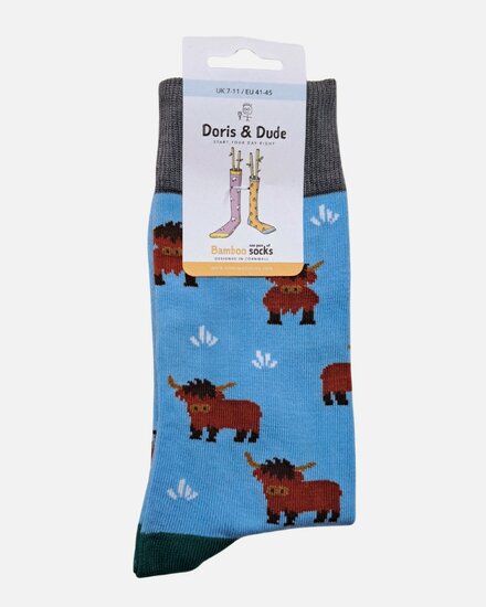 bamboe heren sokken schotse hooglanders blauw