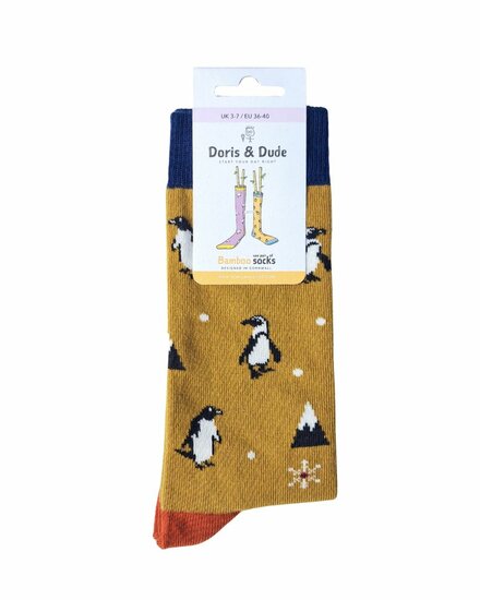sokken pinguinprint okergeel