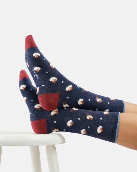 damessokken met roodborstjes blauw