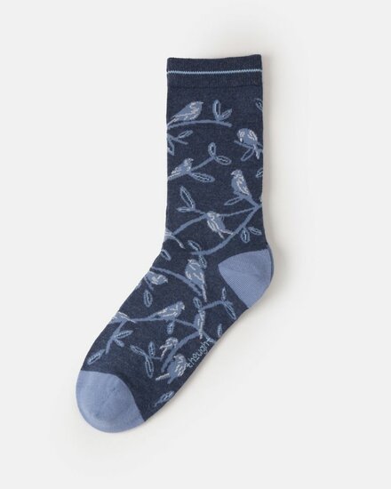 damessokken met vogelprint donkerblauw