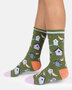 damessokken met vogelhuisjes olive green