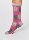 bamboe dames sokken tropical leaf magenta