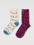 Bamboe damessokken met muzieknoten - 2-pack