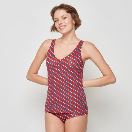 Sale Top bio-katoen rood met print