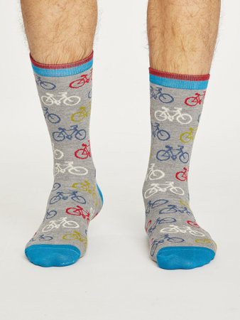Bamboe sokken met fietsprint grey marle