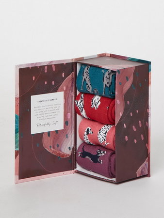 Bamboe 4 paar damessokken in cadeaudoos Dogs