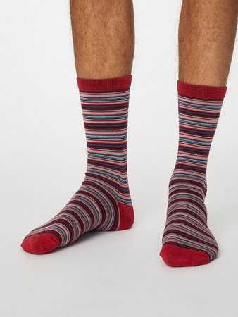 Bamboesokken Michel gestreept berry red