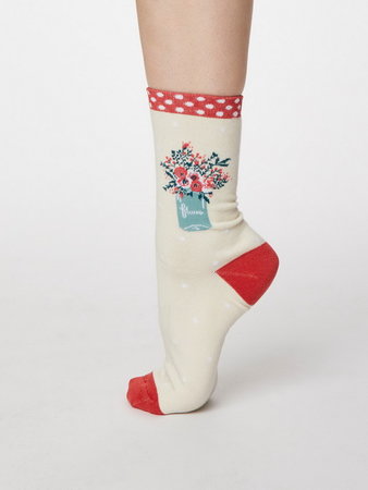 Bamboe sokken flora cream