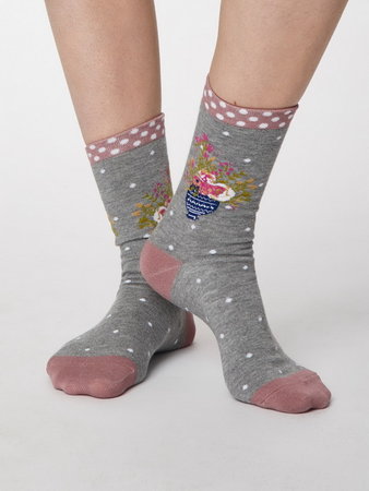 Bamboe sokken flora grey