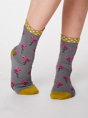 Bamboe sokken Rosa flamingo pebble grey