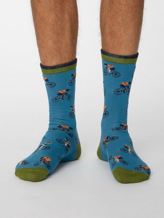 Bamboe herensokken racefietsen dusty blue