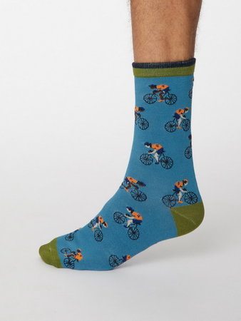 Bamboe herensokken fietser dusty blue