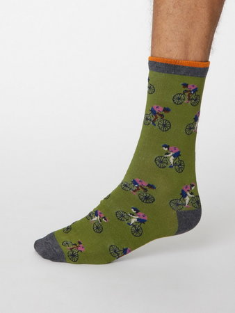 Bamboe herensokken met fietser olive green