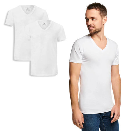 Bamboo Basics T-shirts V-hals slim fit Vinn 2 pack - Wit - mt XXL