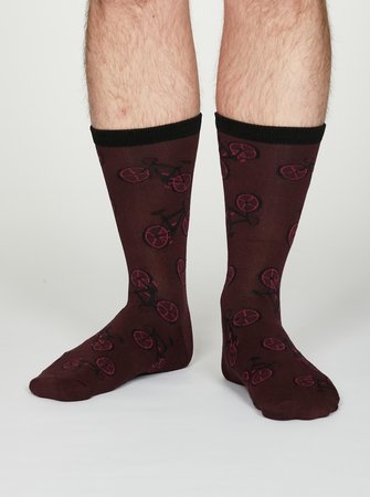Bamboe fietsprint sokken burgundy