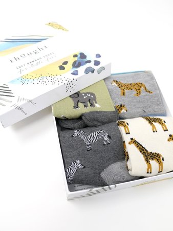 Safari animal cadeaudoos bamboe kindersokken