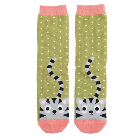 Bamboe damessokken Kitty & Spots mosgroen