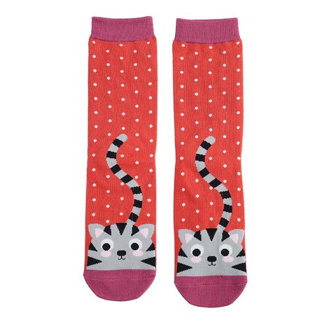 Bamboe sokken dames katten kitty spots - burnt orange