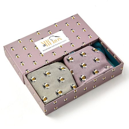 bamboe herensokken honey bees 2 paar in cadeaudoos