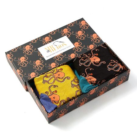 Bamboe herensokken octopus 2 paar in cadeaudoos