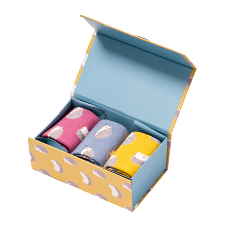 Bamboe damessokken egels 3 paar in cadeaudoos
