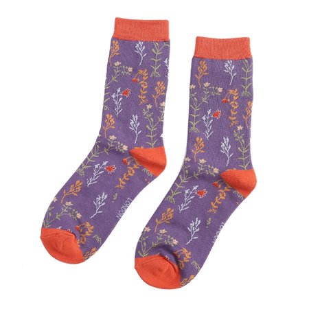 Bamboe paarse damessokken met bloemen