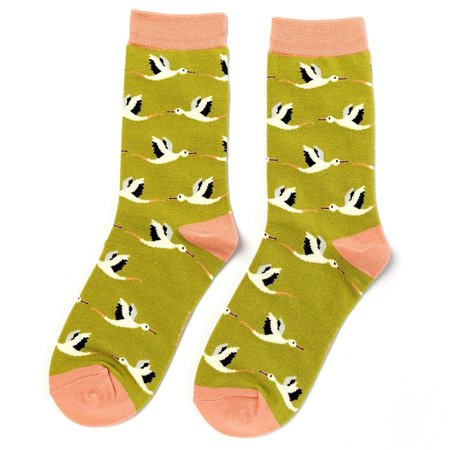 Bamboe damessokken ooievaar olive