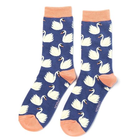Bamboe damessokken zwanen blauw